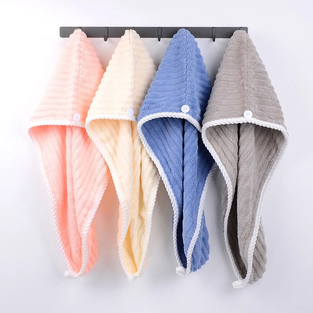 Coral Fleece Striped Hair Drying Cap