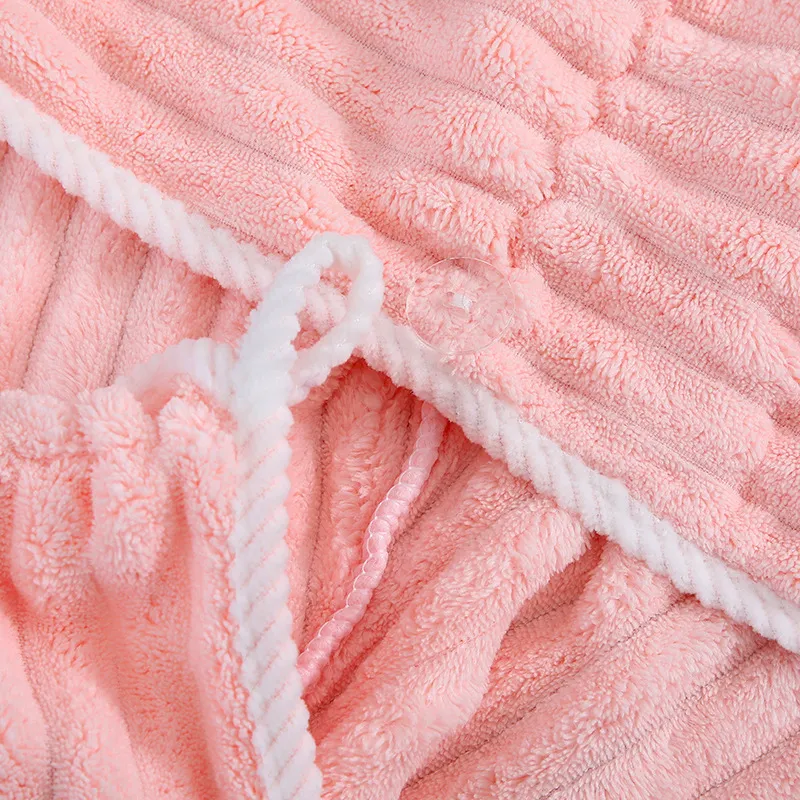 Coral Fleece Striped Hair Drying Cap