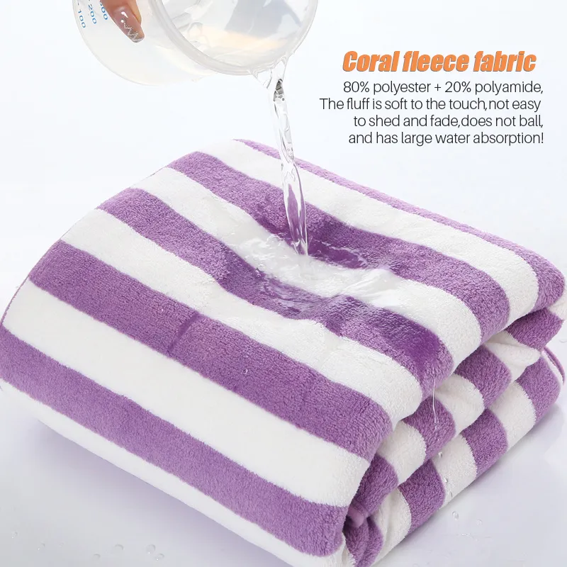 Coral Fleece Stripe Bath Towels Set