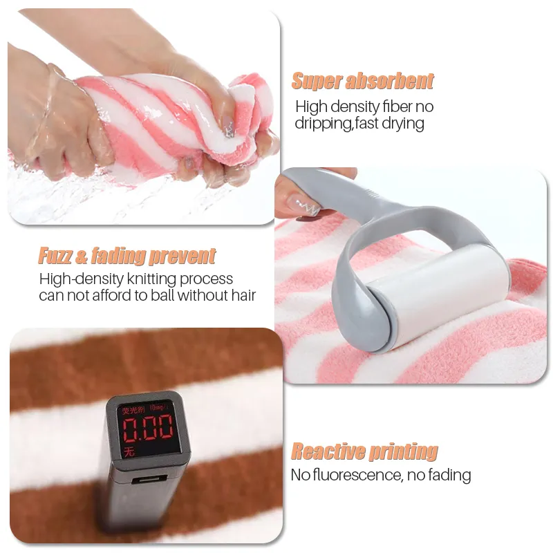 Coral Fleece Stripe Bath Towels Set