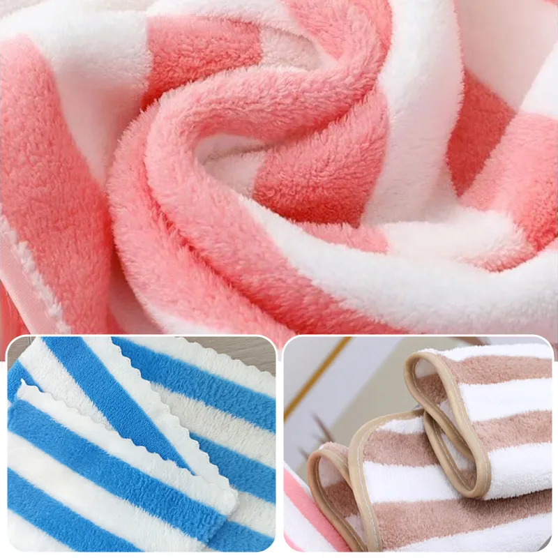 Coral Fleece Stripe Bath Towels Set