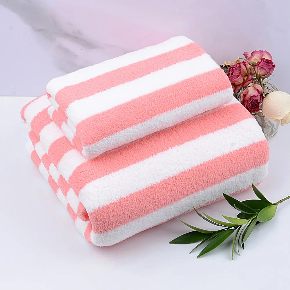 Coral Fleece Stripe Bath Towels Set