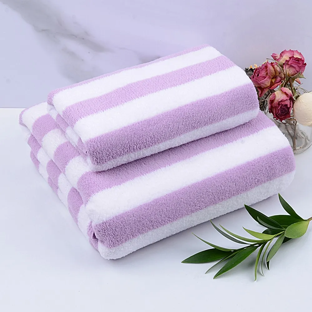 Coral Fleece Stripe Bath Towels Set