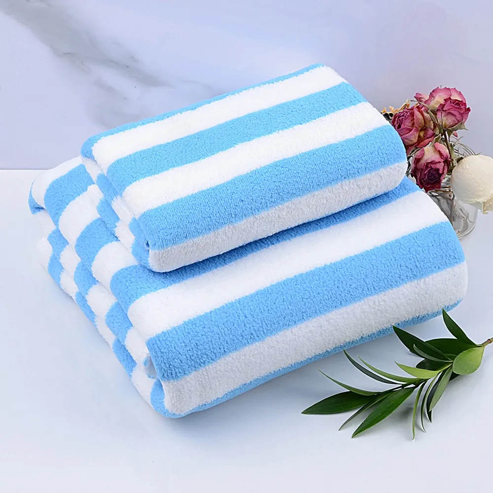 Coral Fleece Stripe Bath Towels Set